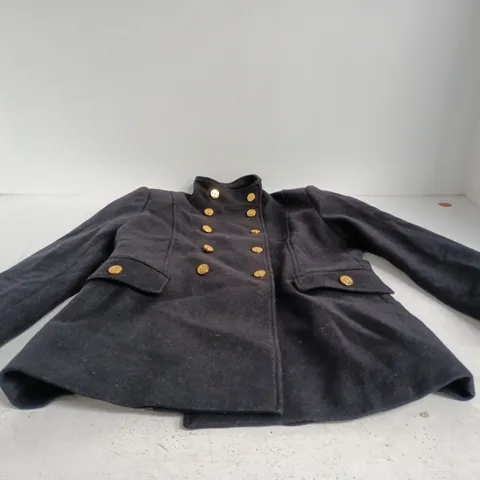 ZARA MANTECO WOOL-BLEND DOUBLE-BREASTED COAT – NAVY, GOLD BUTTONS LARGE