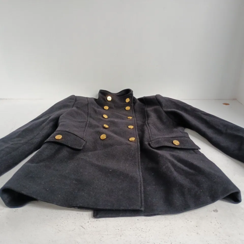 ZARA MANTECO WOOL-BLEND DOUBLE-BREASTED COAT – NAVY, GOLD BUTTONS LARGE