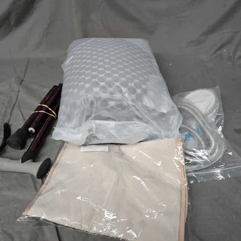 APPROXIMATELY 15 ASSORTED HOUSEHOLD PRODUCTS TO INCLUDE SHOWER HEADS, WALKING CANE, SHEETS ETC