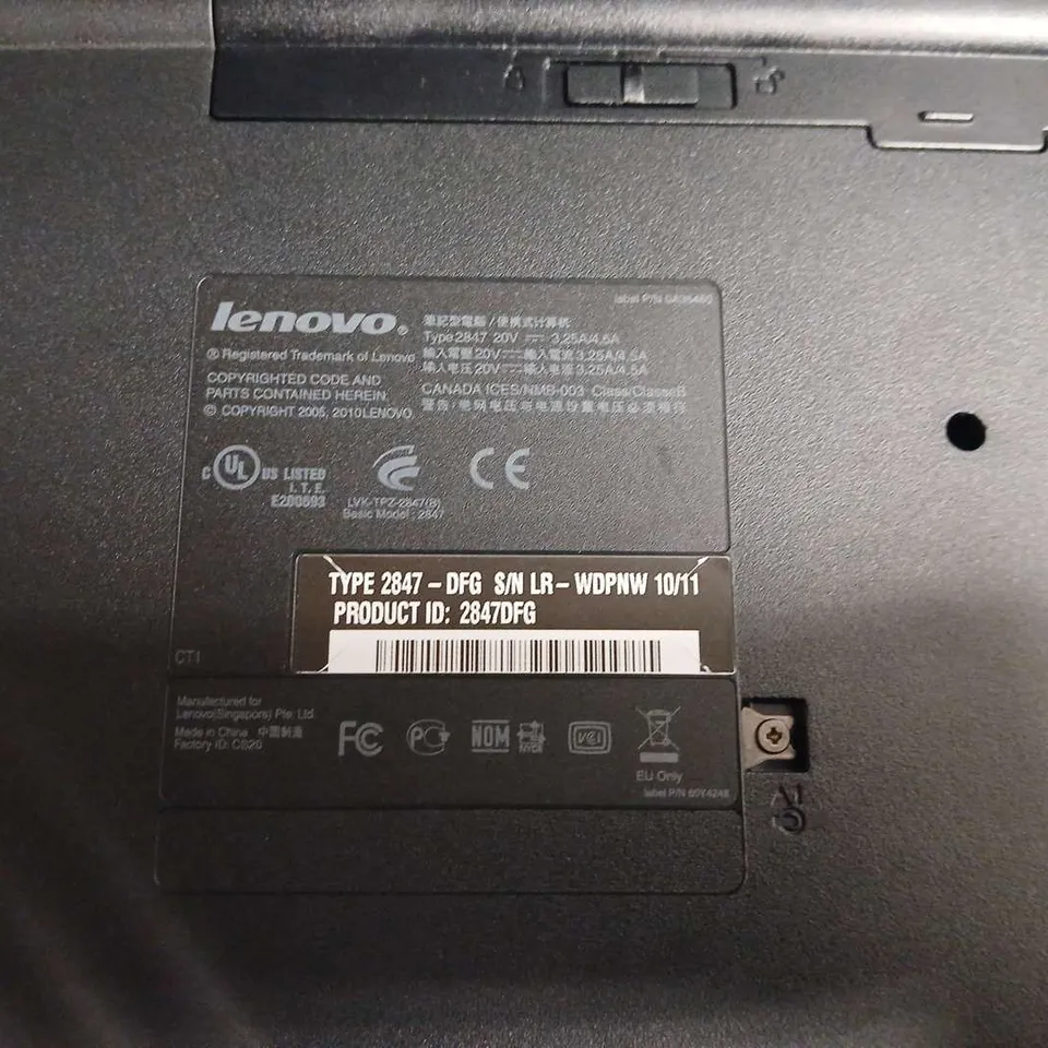 LENOVO THINKPAD LAPTOP – TYPE 2847-DFG 