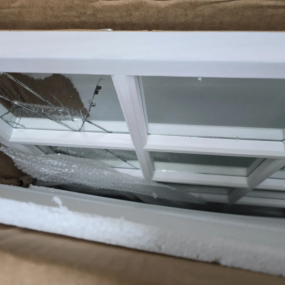 BOXED WHITE WOODEN WINDOW PANE MIRROR 74X84CM - COLLECTION ONLY