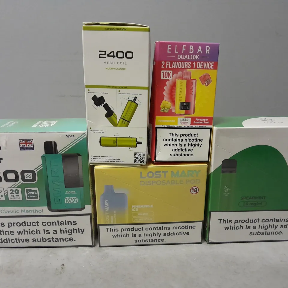 APPROXIMATELY 15 ASSORTED E-CIGARETTE PRODUCTS TO INCLUDE - LOST MARY , ELFBAR , IVG 5500 ETC