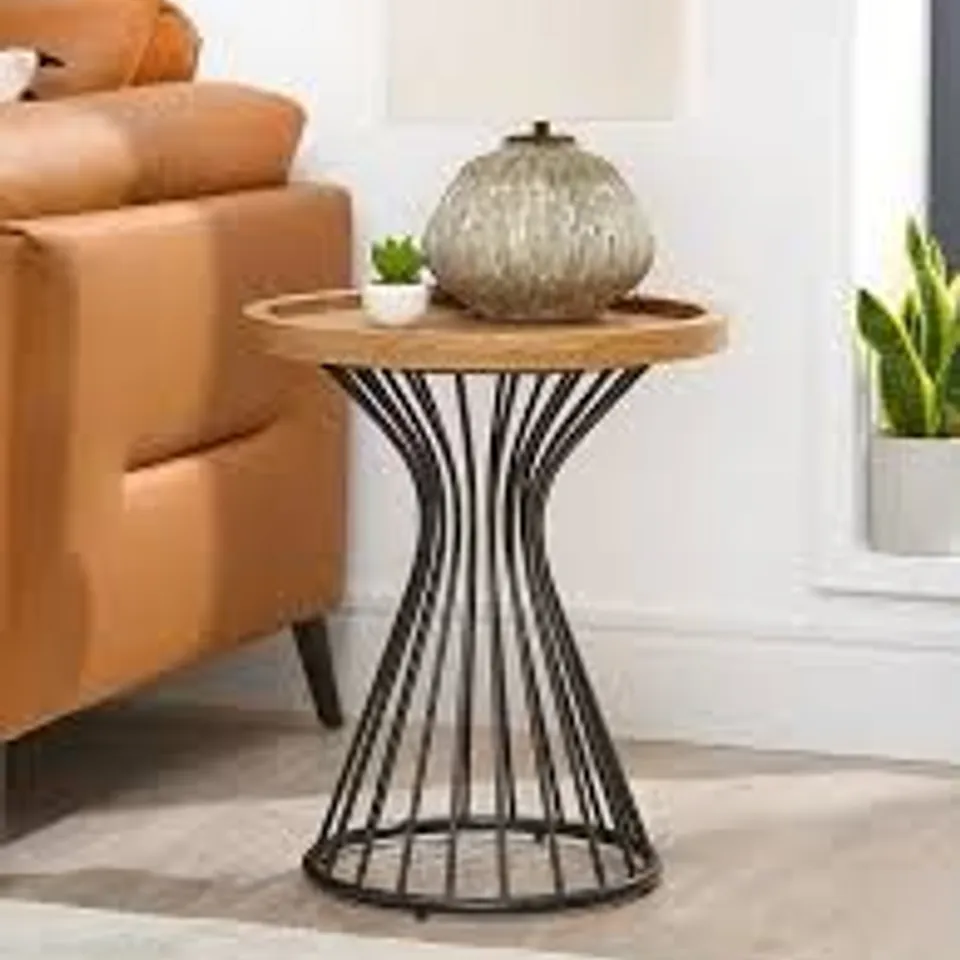 ODEM ROUND SIDE TABLE - BLACK/WALNUT - COLLECTION ONLY