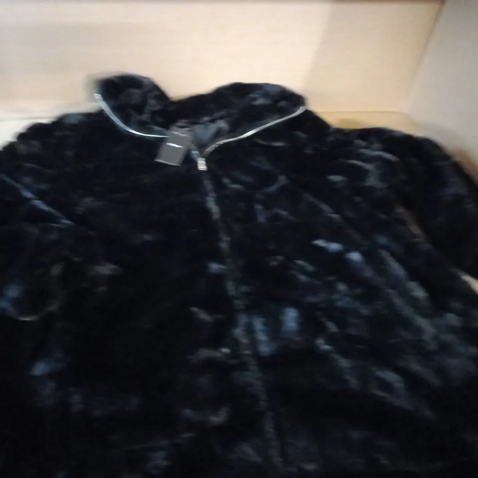 new look curves pelted faux fur black coat - uk 28