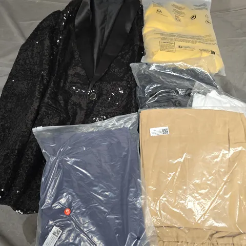 APPROXIMATELY 35 ASSORTED CLOTHING ITEMS IN VARIOUS SIZES, STYLES & COLOURS TO INCLUDE BLAZER, TROUSERS, TOPS, ETC - COLLECTION ONLY