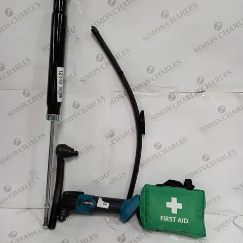 BOX OF APPROX 6 ASSORTED ITEMS TO INCLUDE - FIRST AID KIT - TEETOK OSCILLATION ANGLE 4 - UNBRANDED WINDOW WIPER ETC