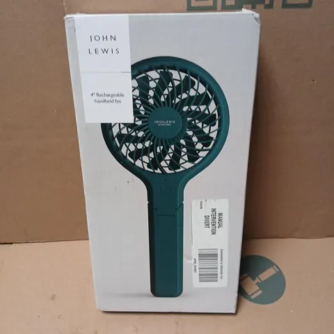 JOHN LEWIS 4-INCH RECHARGEABLE HANDHELD FAN – BOXED