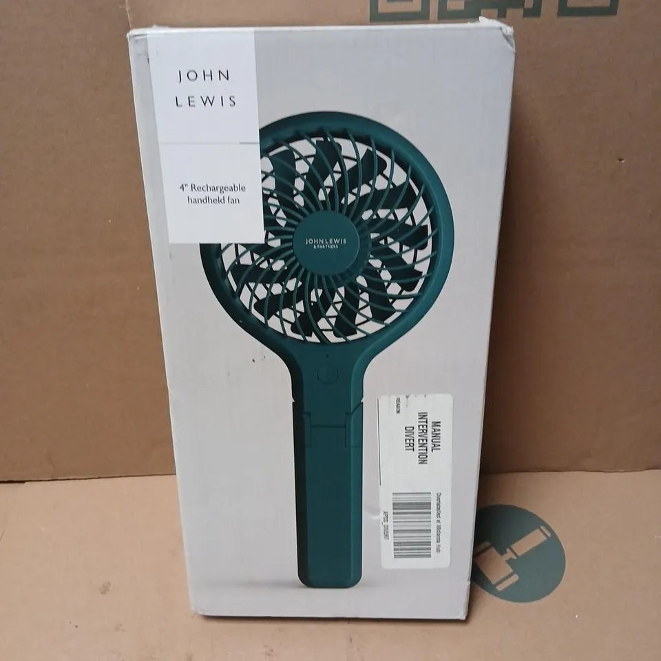 JOHN LEWIS 4-INCH RECHARGEABLE HANDHELD FAN – BOXED
