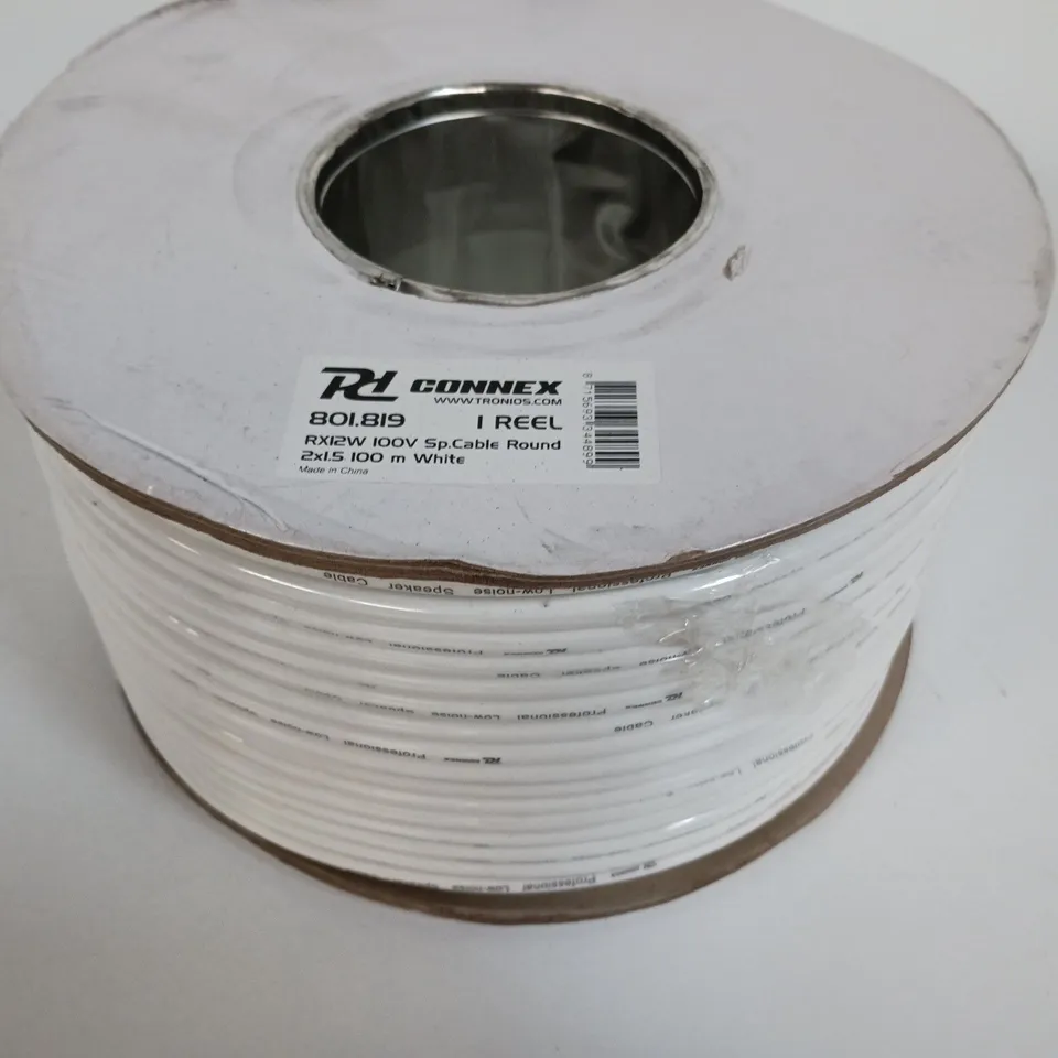 CONNEX RX12W 100V ROUND SP. CABLE REEL, 2X1.5MM, WHITE – 100M