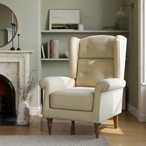 BOXED ALEXANDER GRANDE WING BACK COSY CHENILLE CHAIR - NATURAL (1 BOX)