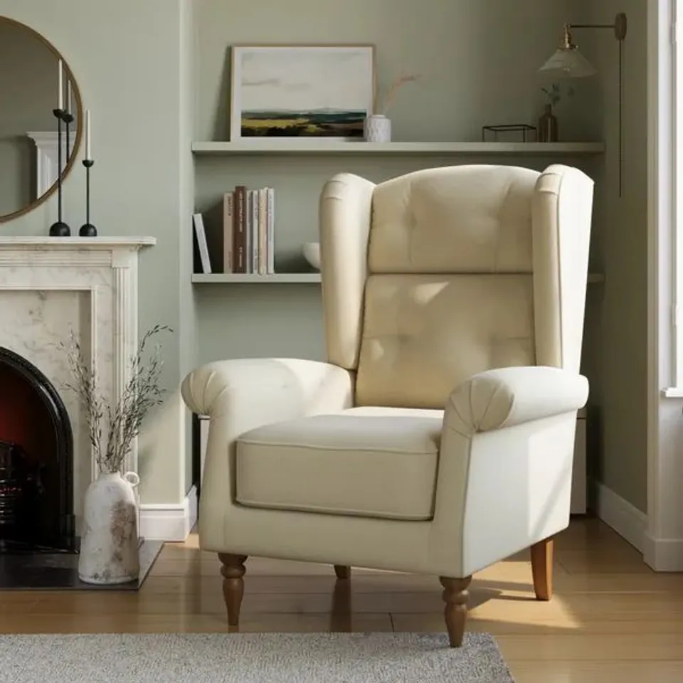 BOXED ALEXANDER GRANDE WING BACK COSY CHENILLE CHAIR - NATURAL (1 BOX) RRP £399