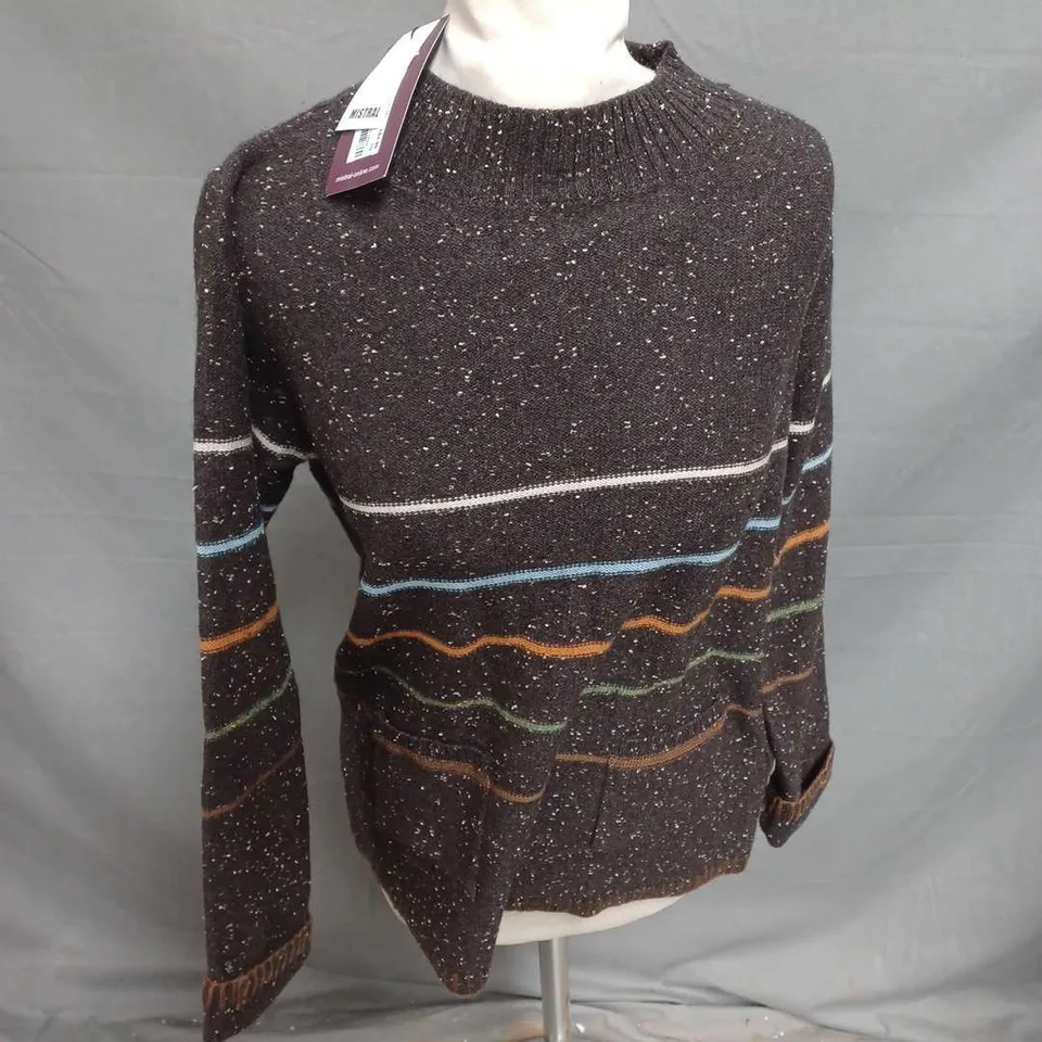 MISTRAL STRIPE AND FLECK YARN TURTLENECK JUMPER IN BLACK COFFEE MULTI SIZE 10