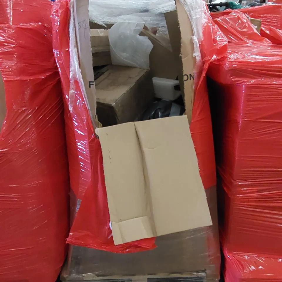 PALLET TO CONTAIN ASSORTED HOUSEHOLD ITEMS AND CONSUMER PRODUCTS. INCLUDING AIR FRYER, DECOR, BOXED FURNITURE ETC