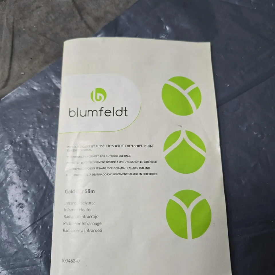 BLUMFELDT GOLD BAR SLIM INFRARED HEATER OUTDOOR USE WITH MANUAL