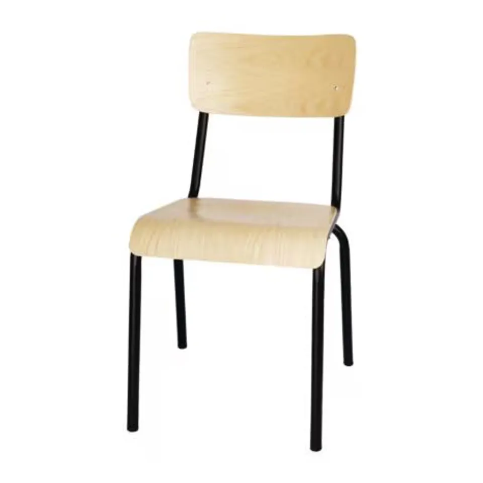 BOXED BOLERO FB949 CANTINA SIDE CHAIR WITH WOODEN SEAT PAD AND BACKREST BLACK (PACK OF 4)