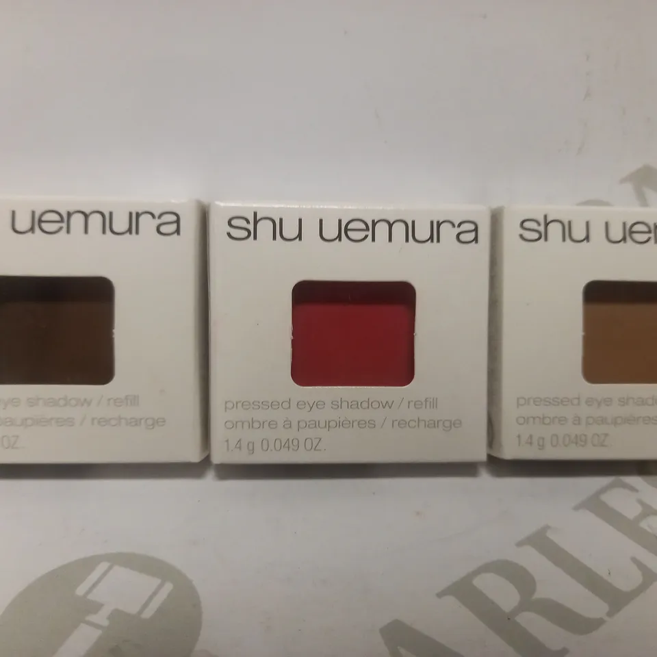 BOX OF APPROX 70 SHU UEMURA PRESSED EYESHADOW TO INCLUDE - SOFT BROWN 851A - DARK BROWN 894A - RUBY RED 
