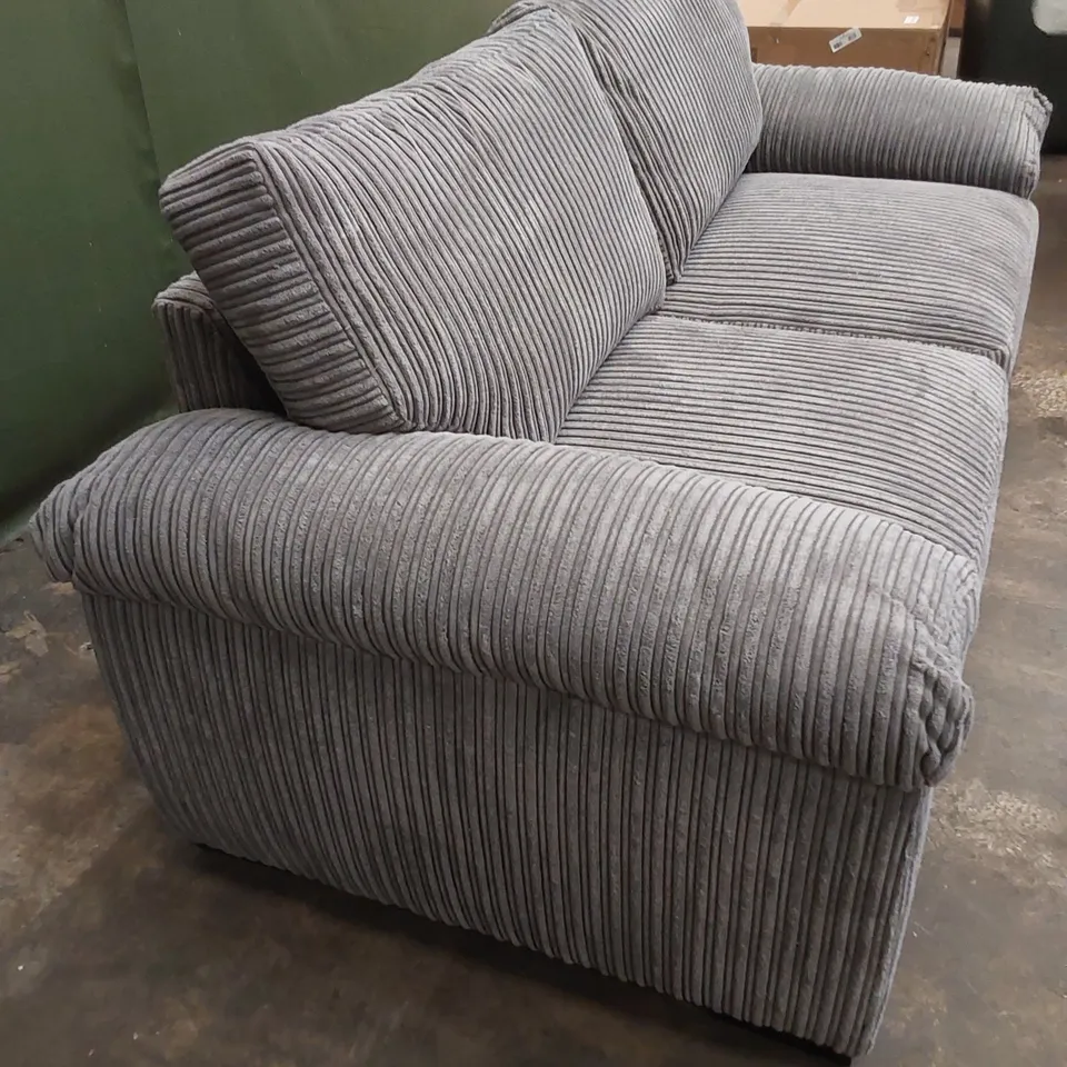 DESIGNER 3 SEATER GREY FABRIC CORDUROY SOFA 