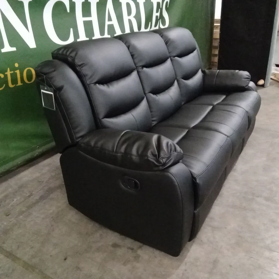 ROTHBURY LUXURY FAUX LEATHER HIGH BACK 3 SEATER MANUAL RECLINER SOFA - BLACK RRP £729