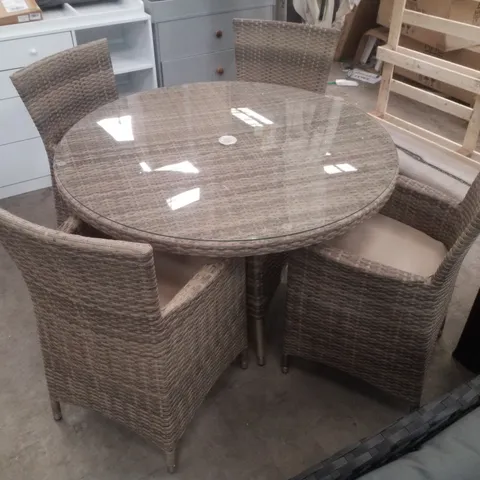 FURNITURE ONE RATTAN EFFECT NATURAL ROUND 4 SEATER DINING SET TABLE & CHAIR SET