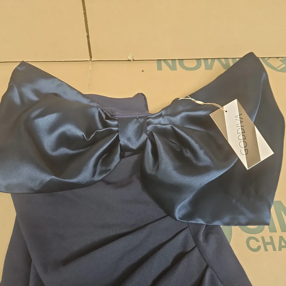 GODIVA NAVY BOW DETAIL LONG LINE DRESS - UK 12