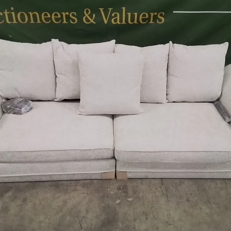QUALITY DESIGNER CREAM 3 SEATER FABRIC UPHOLSTERED SOFA