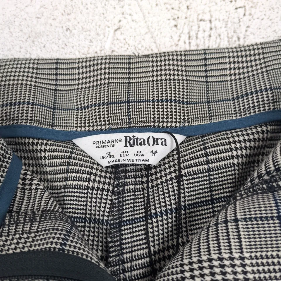 UK 12 RITA ORA X PRIMARK WOMEN'S GREY CHECK TROUSERS