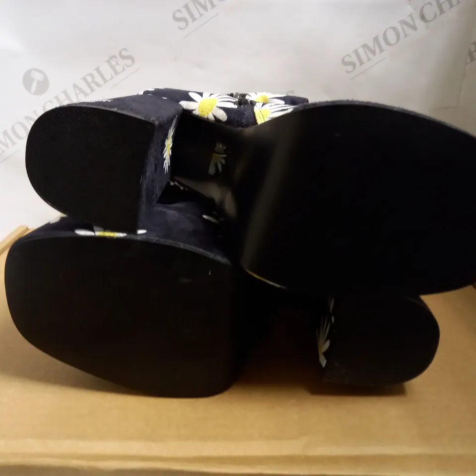 KOI VEGAN CRAZY DAISY NAVY BLUE PLATFORM LONG BOOTS - SIZE 6