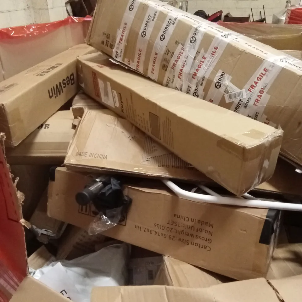 PALLET OF ASSORTED HOUSEHOLD GOODS AND PRODUCTS TO INCLUDE; CHAIR MATS, BOXED FURNITURE ETC