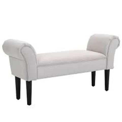 BOXED HOMCOM SMALL BENCH, UPHOLSTERED WINDOW SEAT WITH ARMS AND WOODEN LEGS, MODERN SHOE BENCH FOR ENTRYWAY, LIVING ROOM, BEDROOM, GREYISH WHITE (1 BOX)
