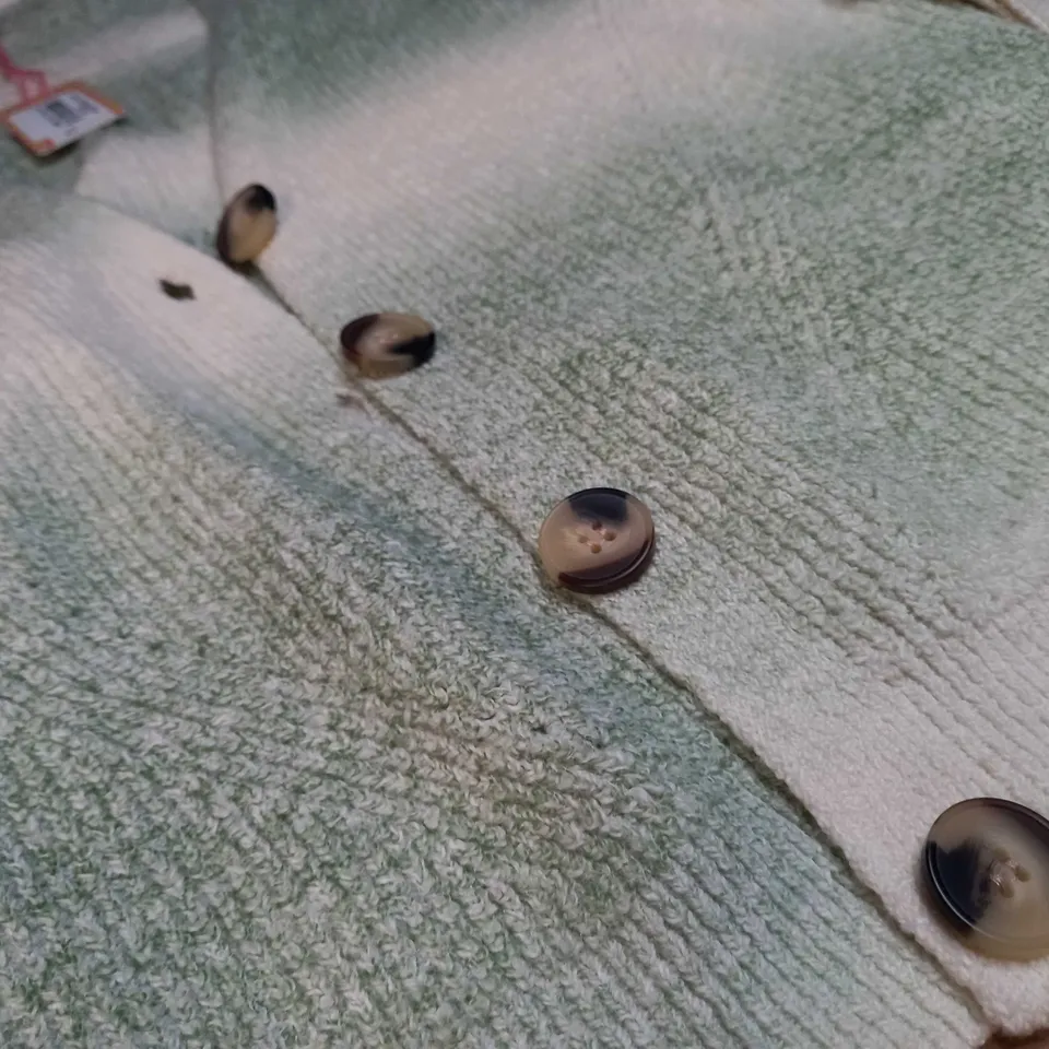 WHITE STUFF GREEN/WHITE SOFT KNITTED CARDIGAN - SIZE 12