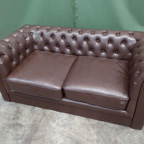 DESIGNER TWO SEATER CHESTERFIELD SOFA BROWN LEATHER 