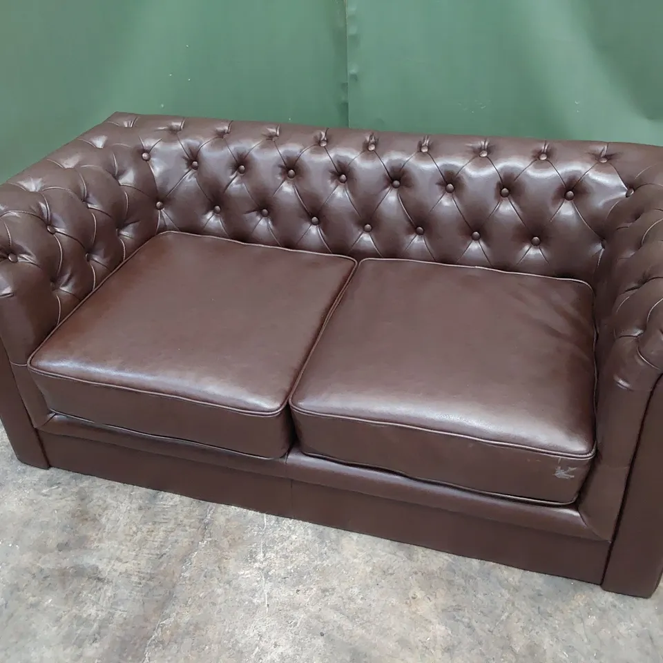 DESIGNER TWO SEATER CHESTERFIELD SOFA BROWN LEATHER 
