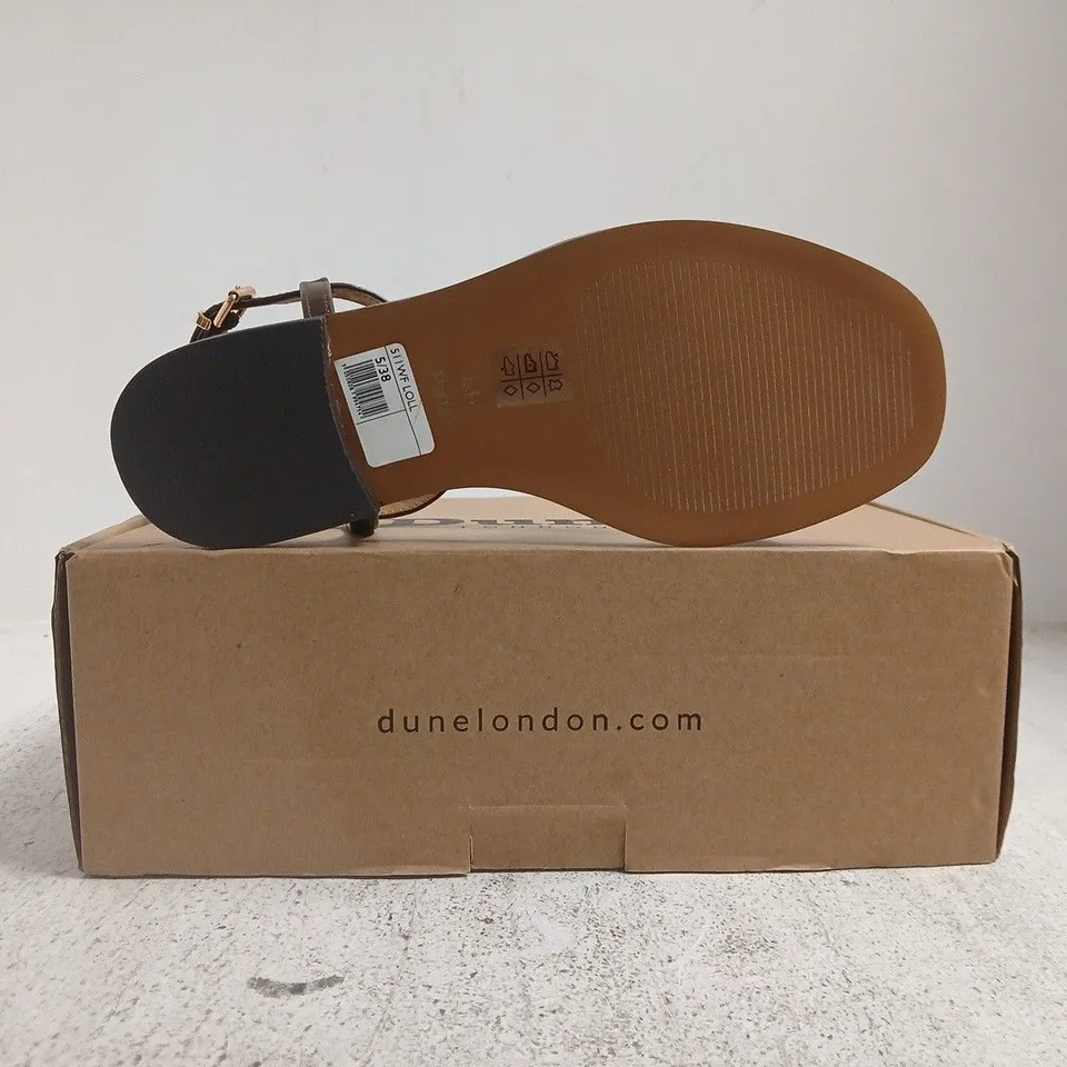 BOXED PAIR OF DUNE LONDON SANDALS IN BROWN SIZE 5