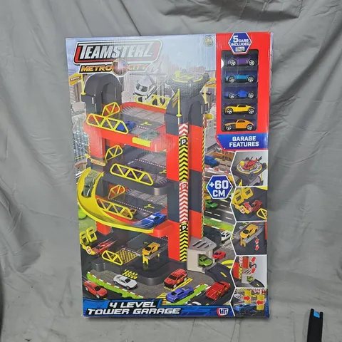 TEAMSTERZ METRO CITY LEVEL TOWER GARAGE PLAYSET – 5 CARS INCLUDED (BOXED)