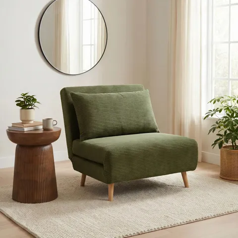 BOXED BOBBY GREEN JUMBO CORDUROY SINGLE FOLDING SOFA BED CHAIR