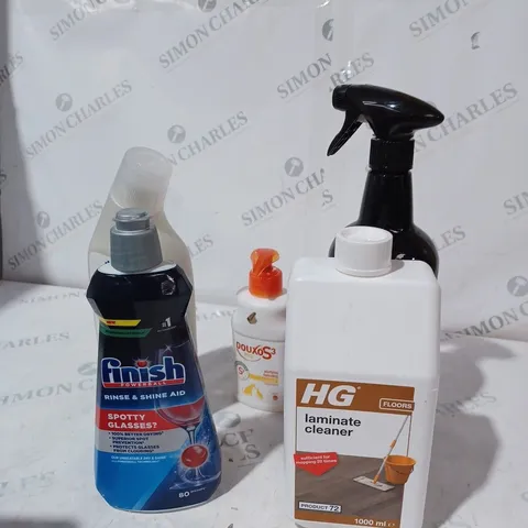 GROUP OF ASSORTED CLEANING ITEMS TO INCLUDE LAMINATE CLEANER , CONDITIONER AND GLASS CLEANER