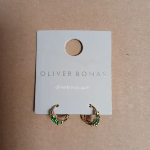 OLIVER BONAS GOLD-TONE HOOP EARRINGS WITH GREEN STONES
