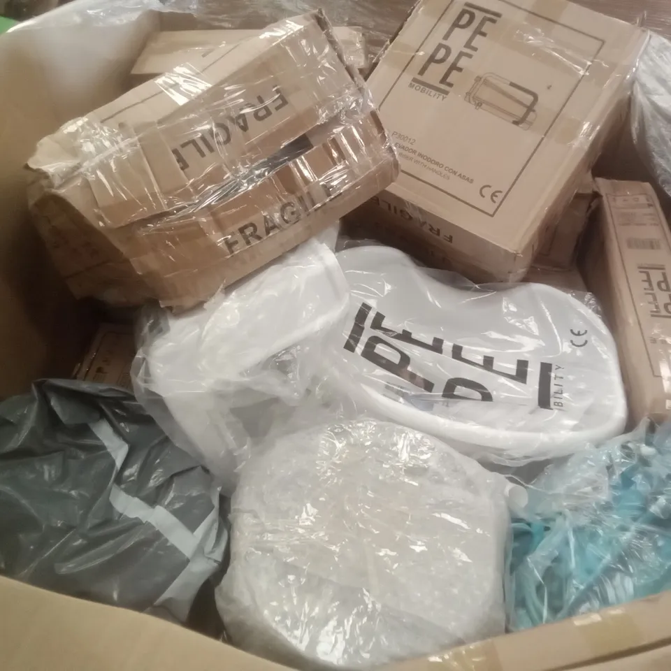 PALLET OF ASSORTED ITEMS INCLUDING AIR MULTIPLIER TOWER FAN, EONBON BREAD MAKER, PEPE TOILET RISER WITH HANDLES, UVISH RAIN SHOWER WITH SHOWER HEAD & HANDHELD SHOWER, WALL CLOCK