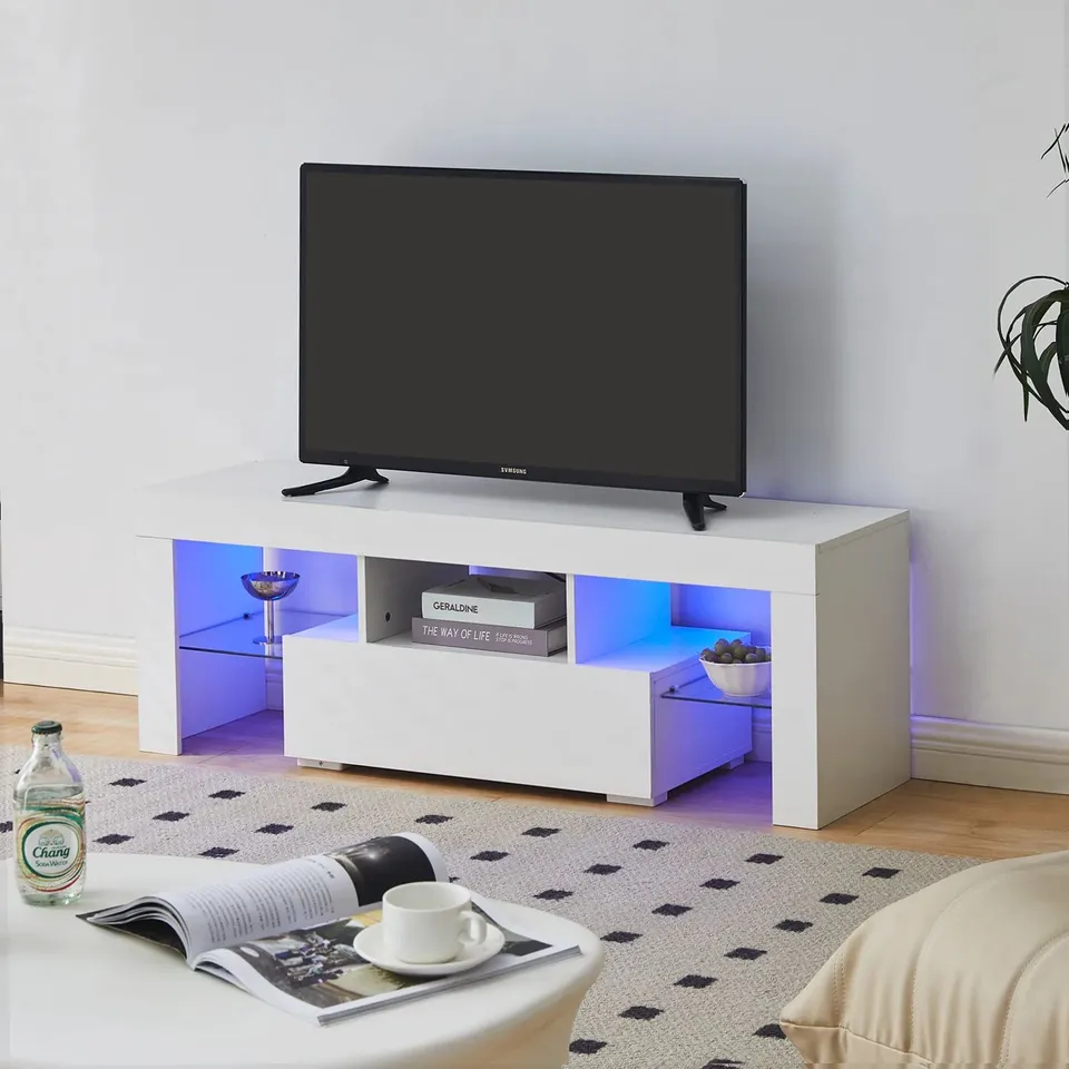 BOXED GWEN LED LIGHT TV STAND CABINET [TEMPERED GLASS][TV UP TO 60 INCH]