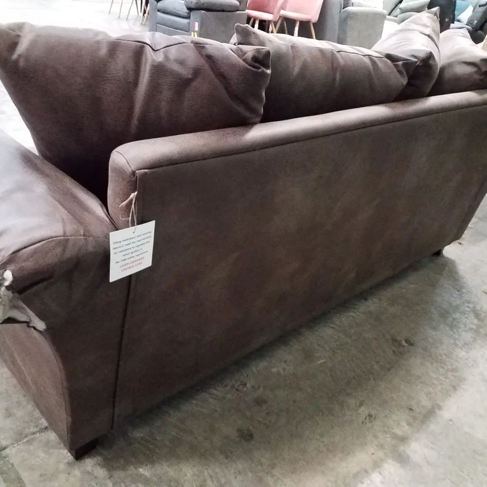 QUALITY DESIGNER 3 SEATER SOFA - BROWN FAUX LEATHER