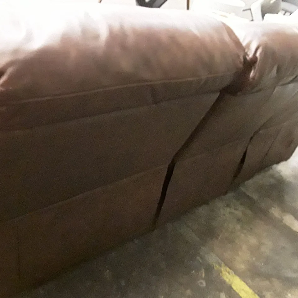 DESIGNER 3 SEATER MANUAL RECLINER SOFA - BROWN LEATHER