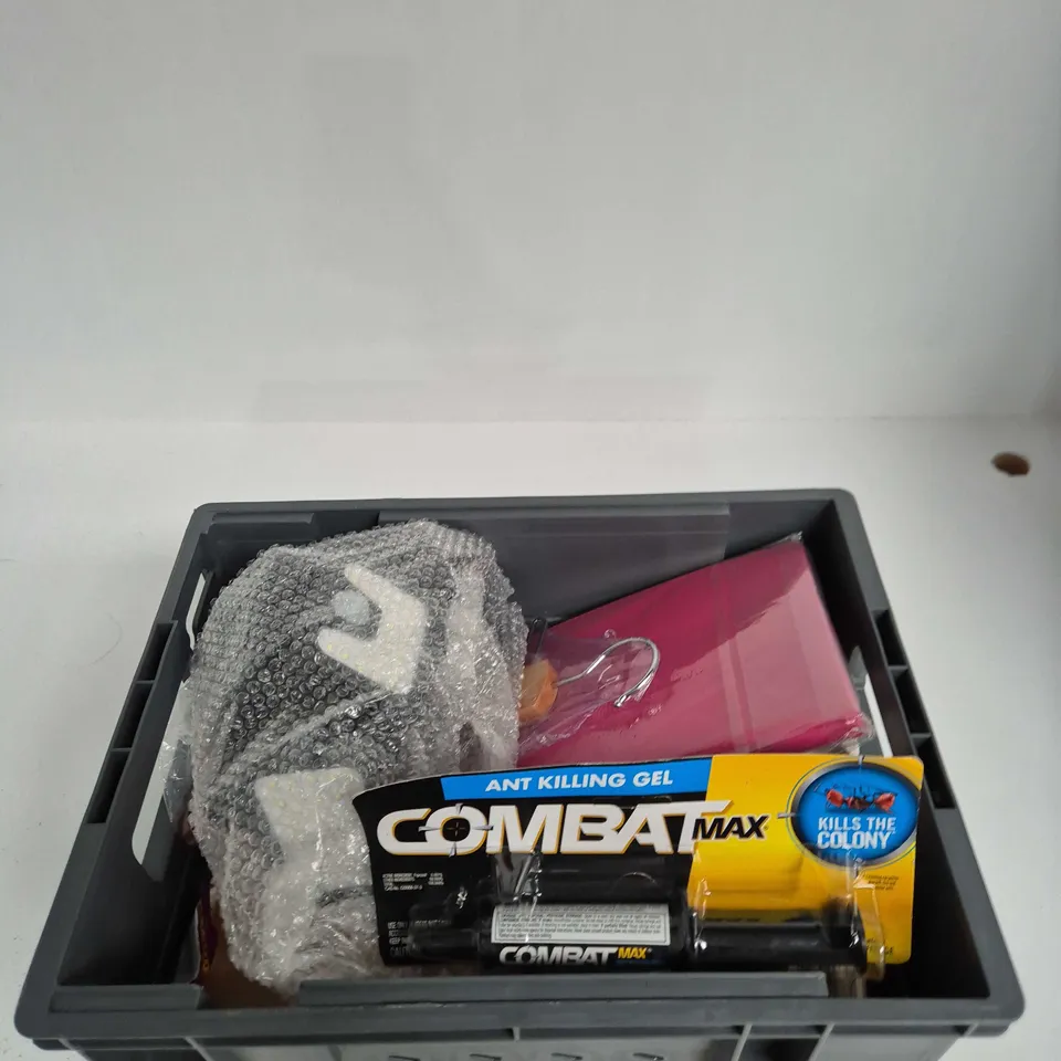 TOTE OF APPROXIMATELY 10 ASSORTED ITEMS INCLUDING AN IPAD AIR CASE, ANT KILLING GEL COMBAT MAX AND BOOTS BLISTER PREVENTION TAPE