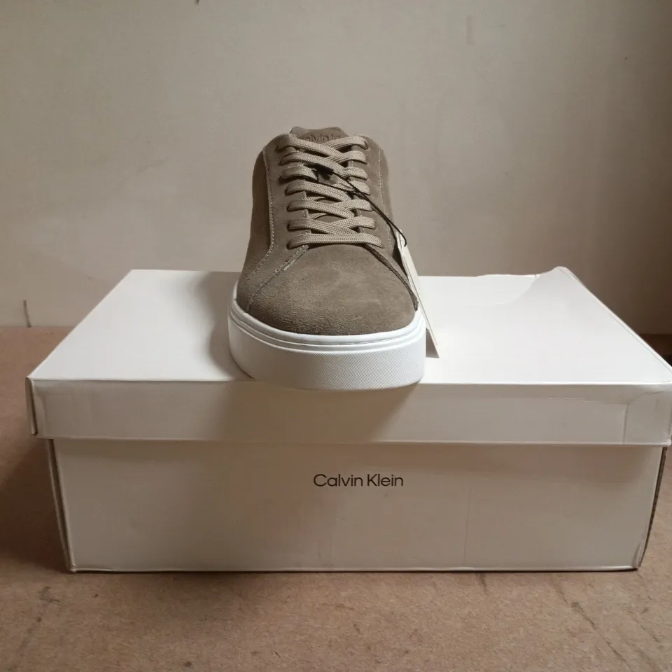 BOXED PAIR OF CALVIN KLEIN LACE UP SHOES IN DESERT TAUPE SIZE UK 9