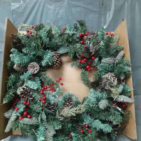 DESIGNER PRE-LIT RED BERRY CHRISTMAS WREATH - 80 CM