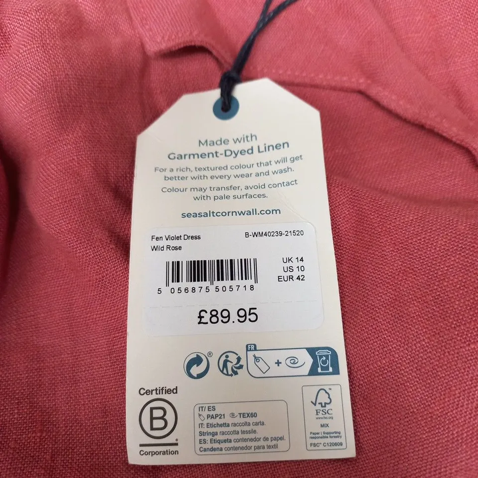 SEASALT CORNWALL FEN VIOLET DRESS – WILD ROSE, GARMENT-DYED LINEN, UK 14 (EU 42)