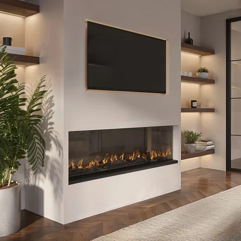 BOXED BLACK 3-SIDED INSET ELECTRIC MEDIA WALL SMART FIRE PLACE - 60 INCH - AMBERGLO COMPARE SKU: AGL068W QUICKFIND CODE: 1926315