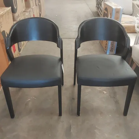 SET OF 2 DANETTI ENZO BLACK LEATHER DINING CHAIRS 