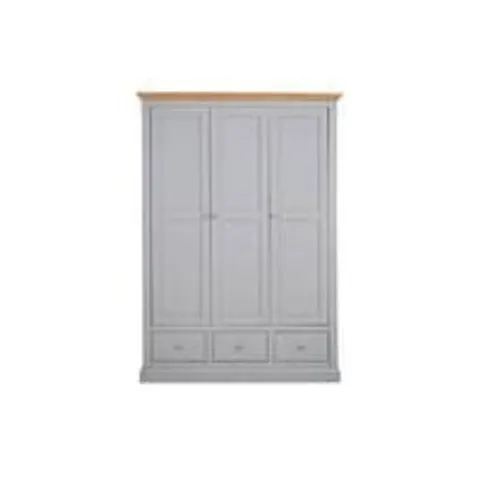 BOXED GRADE 1 HANNA GREY/OAK-EFFECT 3-DOOR 3-DRAWER WARDROBE (3 BOXES)