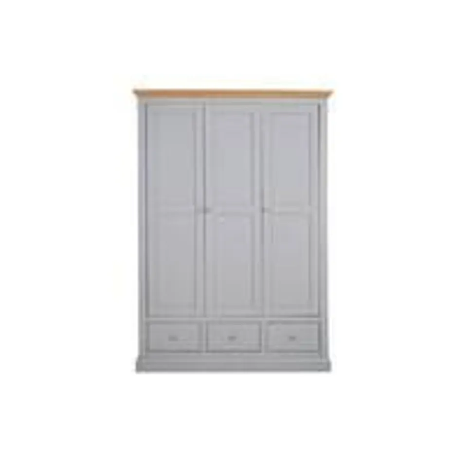 BOXED GRADE 1 HANNA GREY/OAK-EFFECT 3-DOOR 3-DRAWER WARDROBE (3 BOXES)