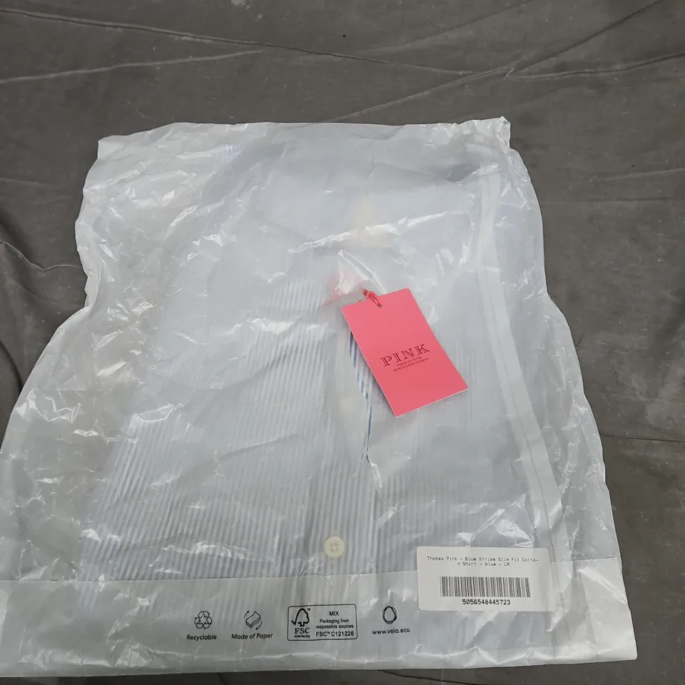 THOMAS PINK BLUE STRIPE SLIM FIT COTTON SHIRT - SIZE UNSPECIFIED 